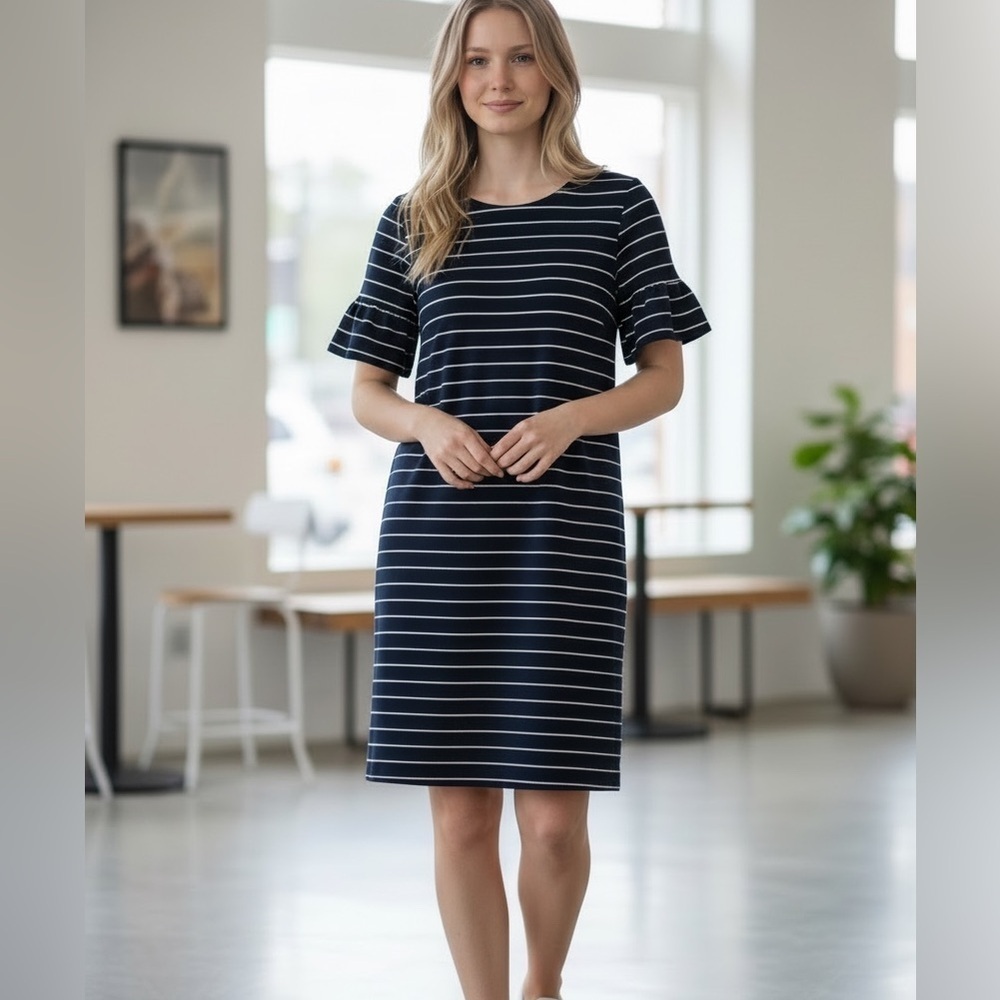 - LOFT striped blue dress